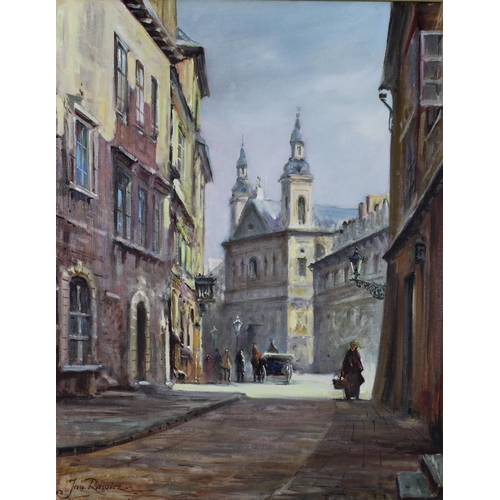 55 - Jan Rawicz (Polish b1914) 'Sunny Corner' oil on canvas, singed, in an ornate gilt frame with T&R Ann... 