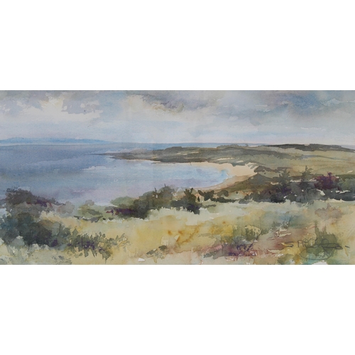 60 - Sheena Phillips (Scottish) 'Gullane Beach', watercolour, singed and framed under glass, 35 x 18cm