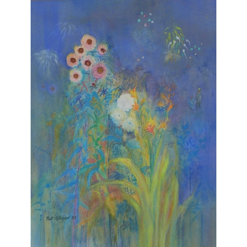 66 - Pat Edgar still life pastel of flowers, signed, framed under glass, 44 x  57cm