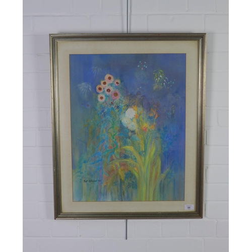 66 - Pat Edgar still life pastel of flowers, signed, framed under glass, 44 x  57cm