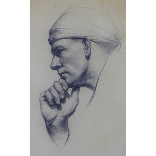 67 - Charcoal sketch of a man in Middle Eastern attire, circa early 20th century, framed under glass, 29 ... 