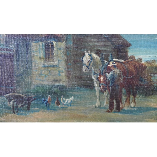 7 - Tom McKay (Scottish 1851-1920) rural dwelling with horse and figure, oil on canvas, signed, within a... 