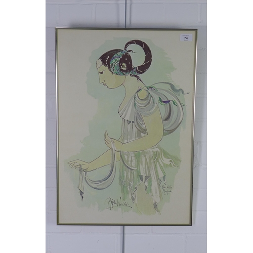 74 - Bjorn Wiinblad coloured print, framed under glass, and another 42 x 61cm (2)