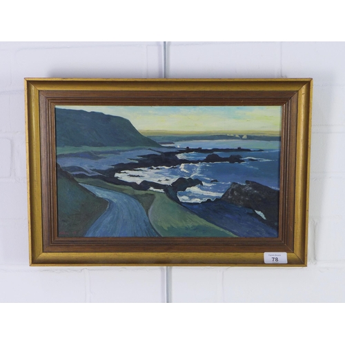 78 - Corsie, 'Towards Cullen Harbour', oil on board, signed and dated '79, framed 37 x 22cm