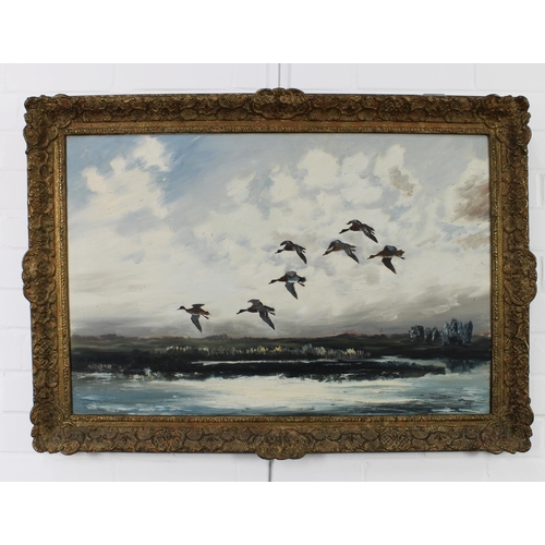 8 - Hugh Monahan (1914-1970) 'Mallards at Wolferton', oil on canvas, signed and dated 1948, in an ornate... 