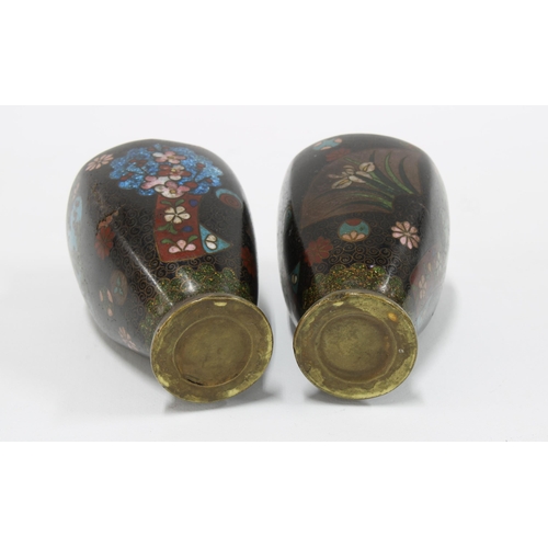 107 - Pair of cloisonné vases, 13cm high (a/f) (2)