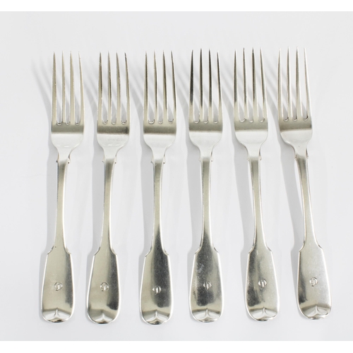 12 - Set of six Scottish silver dessert forks, fiddle pattern, makers mark for A.G Wighton, Edinburgh 183... 