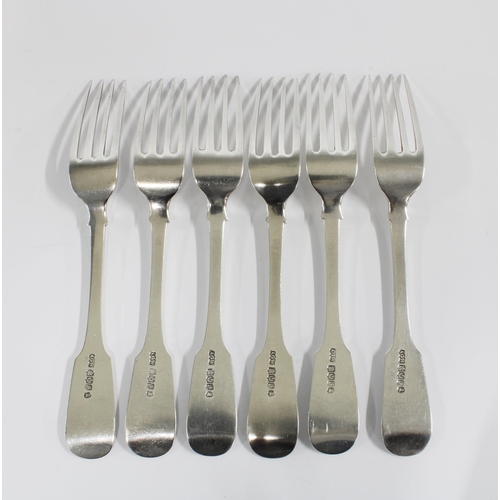 12 - Set of six Scottish silver dessert forks, fiddle pattern, makers mark for A.G Wighton, Edinburgh 183... 