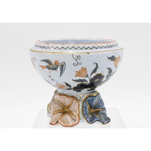 123 - Emile Galle Faience pot painted with birds and  and flowers, on a floral base, marked E. Galle, (a/f... 