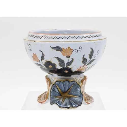 123 - Emile Galle Faience pot painted with birds and  and flowers, on a floral base, marked E. Galle, (a/f... 