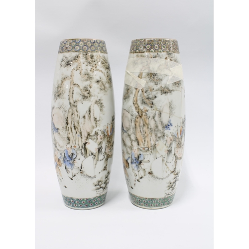 146 - A pair of Chinese vases painted with figures and calligraphy, one a/f, 30cm  (2)