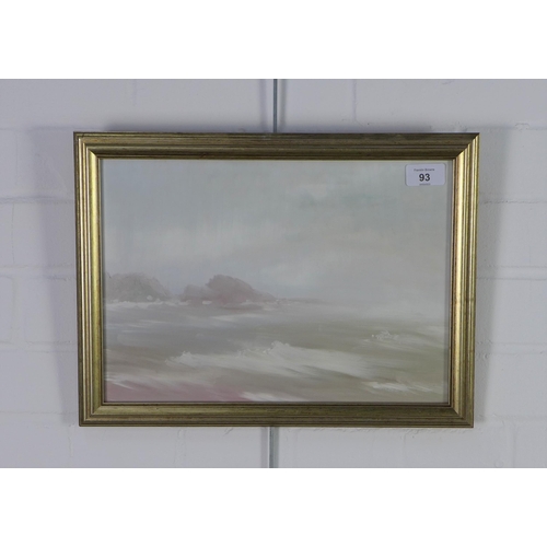 156 - J Barkess, 'Storm Shore', oil mon board, framed under glass and inscribed verso, 35 x 25cm