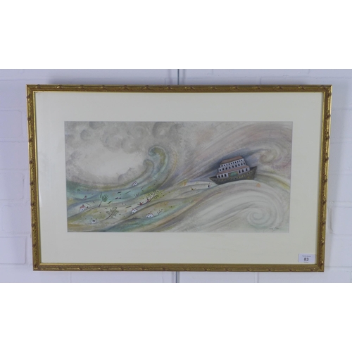 159 - Jane Ray, (English Illustrator) The Great Flood, watercolour, signed and framed under glass, 52 x 26... 