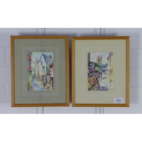 173 - Anthony Kitching, a pair of watercolours to include 'Church Walk - Fowey, Cornwall' and 'Lostwithiel... 