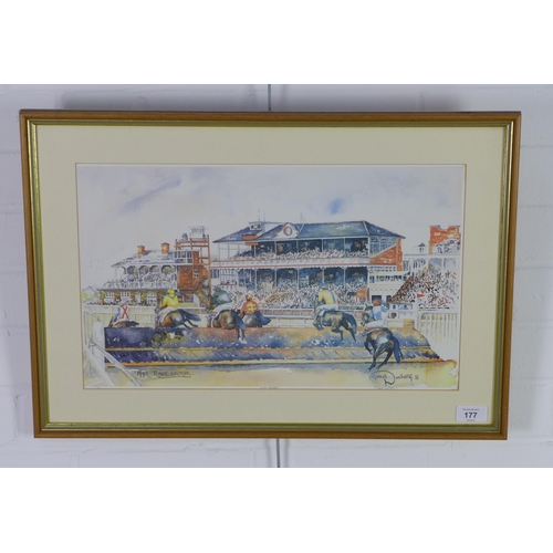 177 - Gerald Docherty framed print of Ayr Racecourse, 47 x 28cm