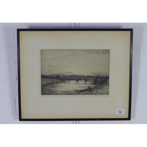 182 - Gertrude M. Grant 'Victoria Bridge', pencil signed etching, framed under glass, 30 x 20cm