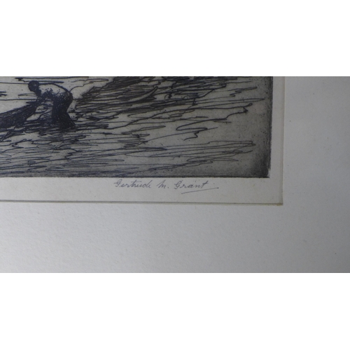 182 - Gertrude M. Grant 'Victoria Bridge', pencil signed etching, framed under glass, 30 x 20cm