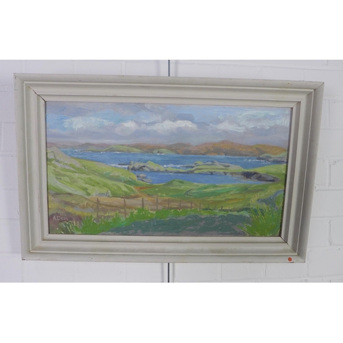 183 - A. Dean, Mountain Loch scene, oil on board, signed and framed, 52 x 28cm