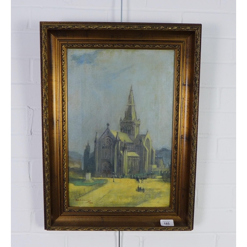 185 - Bob Dunsmuir 'Glasgow Cathedral' Oil-on-canvas, signed bottom left, dated 1924, in a gilt wood frame... 