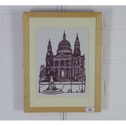 189 - St Pauls Cathedral, decoupage cut out, framed under glass, 34 x 44cm including frame