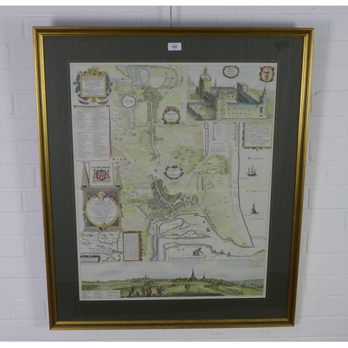 196 - Aberdeen Town Plan, Jacobus (James) Gordon, framed under glass, 60 x 75cm