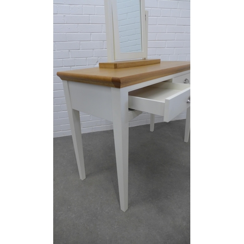 205 - Modern desk/ dressing table with two short drawers on tapered legs together with matching dressing m... 