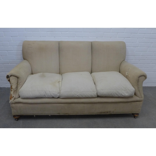 225 - Late 19th / early 20th century Country House three seater settee 87 x 165 x 57cm. (a/f for upholster... 