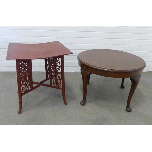 234 - Mahogany round occasional table on cabriole legs together with a painted faux bamboo table (a/f) . 4... 