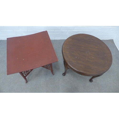 234 - Mahogany round occasional table on cabriole legs together with a painted faux bamboo table (a/f) . 4... 