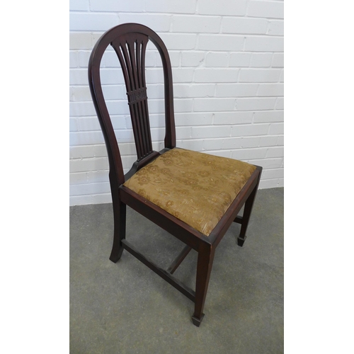 235 - Pair of mahogany Hepplewhite style chairs with slip in seats. 97 x 50 x 42cm. (2)