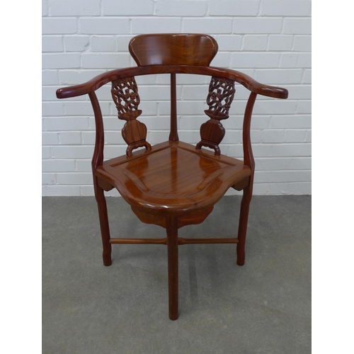 240 - Cherrywood chinoiserie  corner chair. 85 x 68 x 51cm.