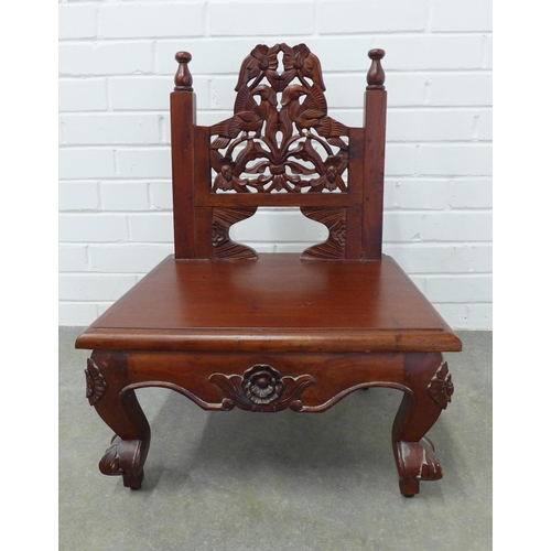 242 - A chinoiserie hardwood carved low chair. 67 x 53 x 35cm.