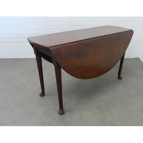 245 - 19th century mahogany drop leaf table on tapering legs with pad feet, (71 x 128 open, and 71 x 46cm ... 