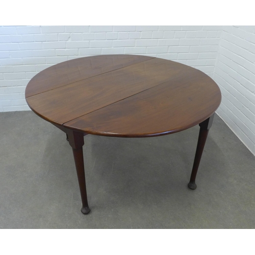 245 - 19th century mahogany drop leaf table on tapering legs with pad feet, (71 x 128 open, and 71 x 46cm ... 