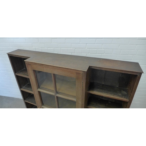 247 - Early 20th century breakfront bookcase with glazed central section flanked by open shelves, 153 x 15... 