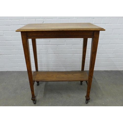 249 - Arts & Crafts oak side table, rectangular top with conforming underier, raised on square tapering le... 