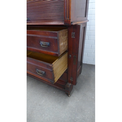 256 - Late 19th century mahogany secretaire chest, the rectangular top over two short and one long drawer,... 