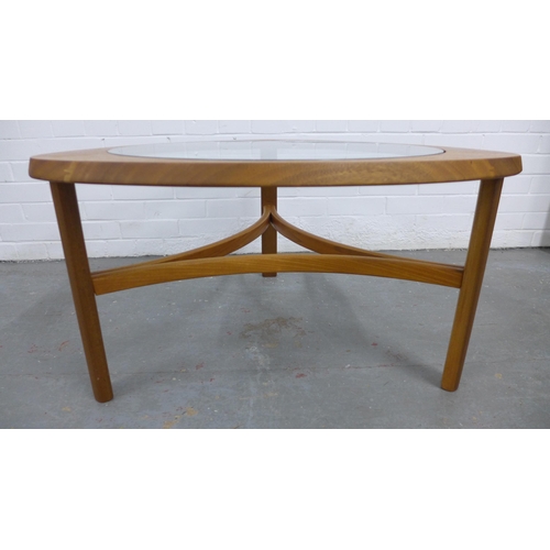 263 - Teak and glass triangular top coffee table with stretchers, likely by Nathan but unmarked, 45 x 76cm... 