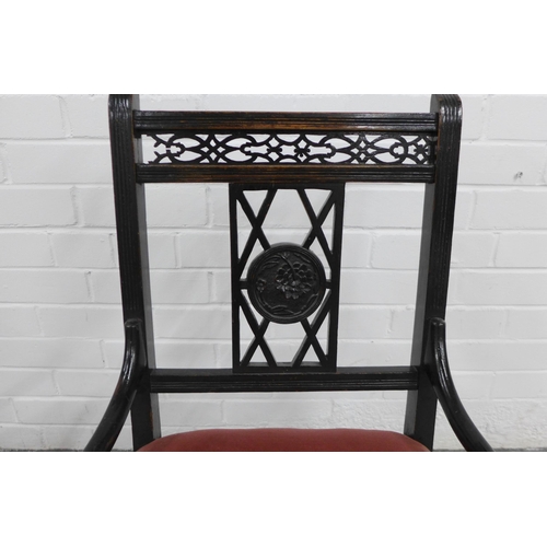 266 - Victorian ebonised nursing chair with pink upholstered seat. 75 x 50 x 50cm.