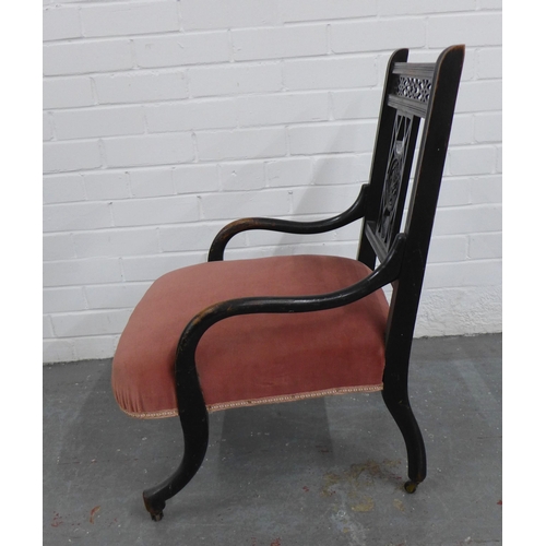 266 - Victorian ebonised nursing chair with pink upholstered seat. 75 x 50 x 50cm.