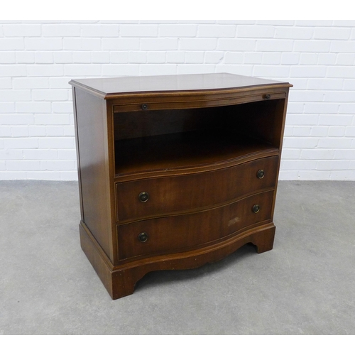 278 - Mahogany veneered media unit with pull out slide and serpentine top, 76 x 79 x 43cm