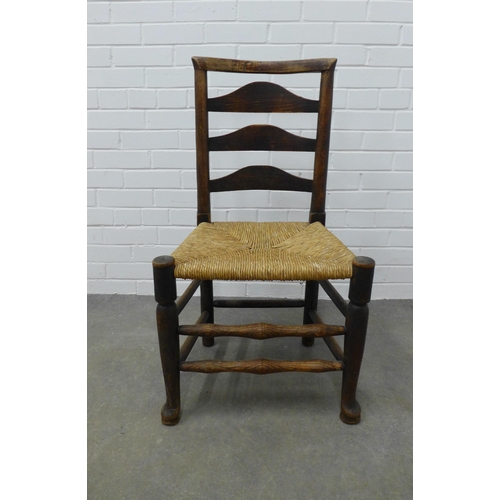 279 - Lancashire ladderback chair with woven rush seat, 91 x 50 x 38cm