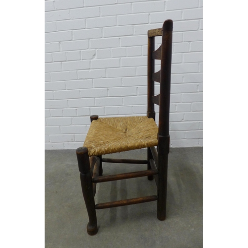 279 - Lancashire ladderback chair with woven rush seat, 91 x 50 x 38cm