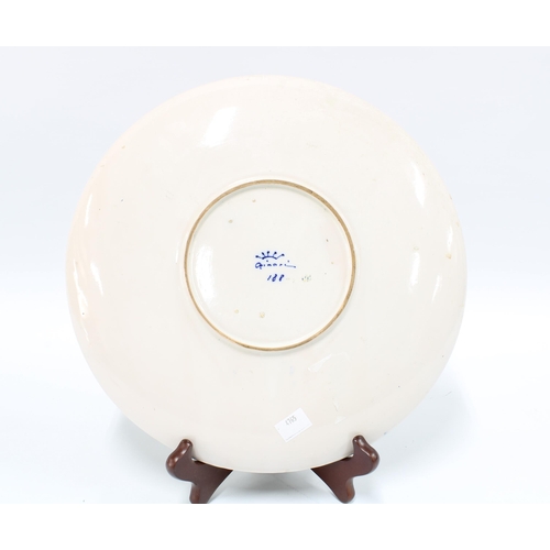 303 - Ginori 'Dante' majolica charger with blue dot border, 30cm