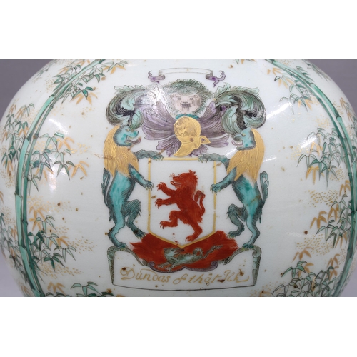 315 - Kakiemon style twin handled Armorial vase, likely late 19th century,  (restored) 47cm high