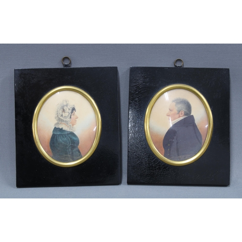 321 - Mrs Campbell & Collector Campbell a pair of portrait miniatures, 10mx 8cm  in ebonised frames, 15 x ... 