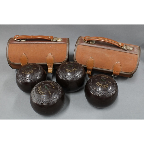 322 - Jacques Eclipse bowls and a mahogany writing box, (5)