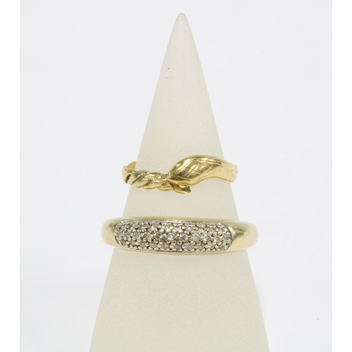33 - 14ct gold diamond set dress ring, stamped 14k and size U, together with a yellow metal snake ring ap... 