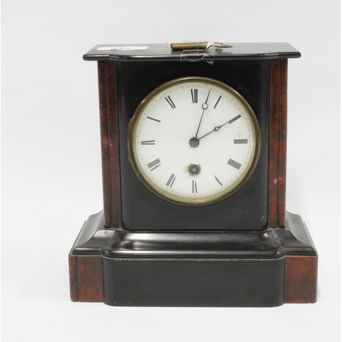 342 - A black slate mantle clock, 19cm,  with a Marble Clocks collectors book by Peter Wotton & Brian Oliv... 