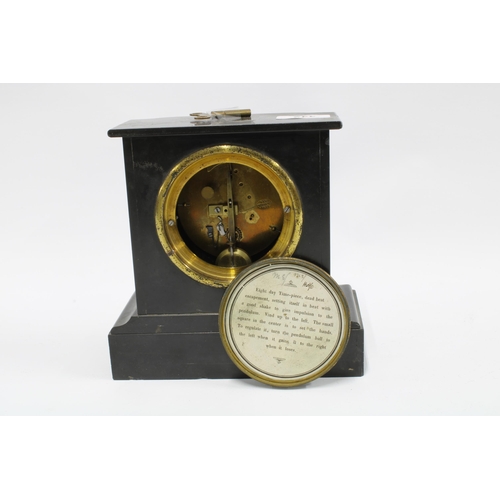 342 - A black slate mantle clock, 19cm,  with a Marble Clocks collectors book by Peter Wotton & Brian Oliv... 